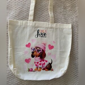 Bible verse large cotton tote bag for kids dog wearing hat